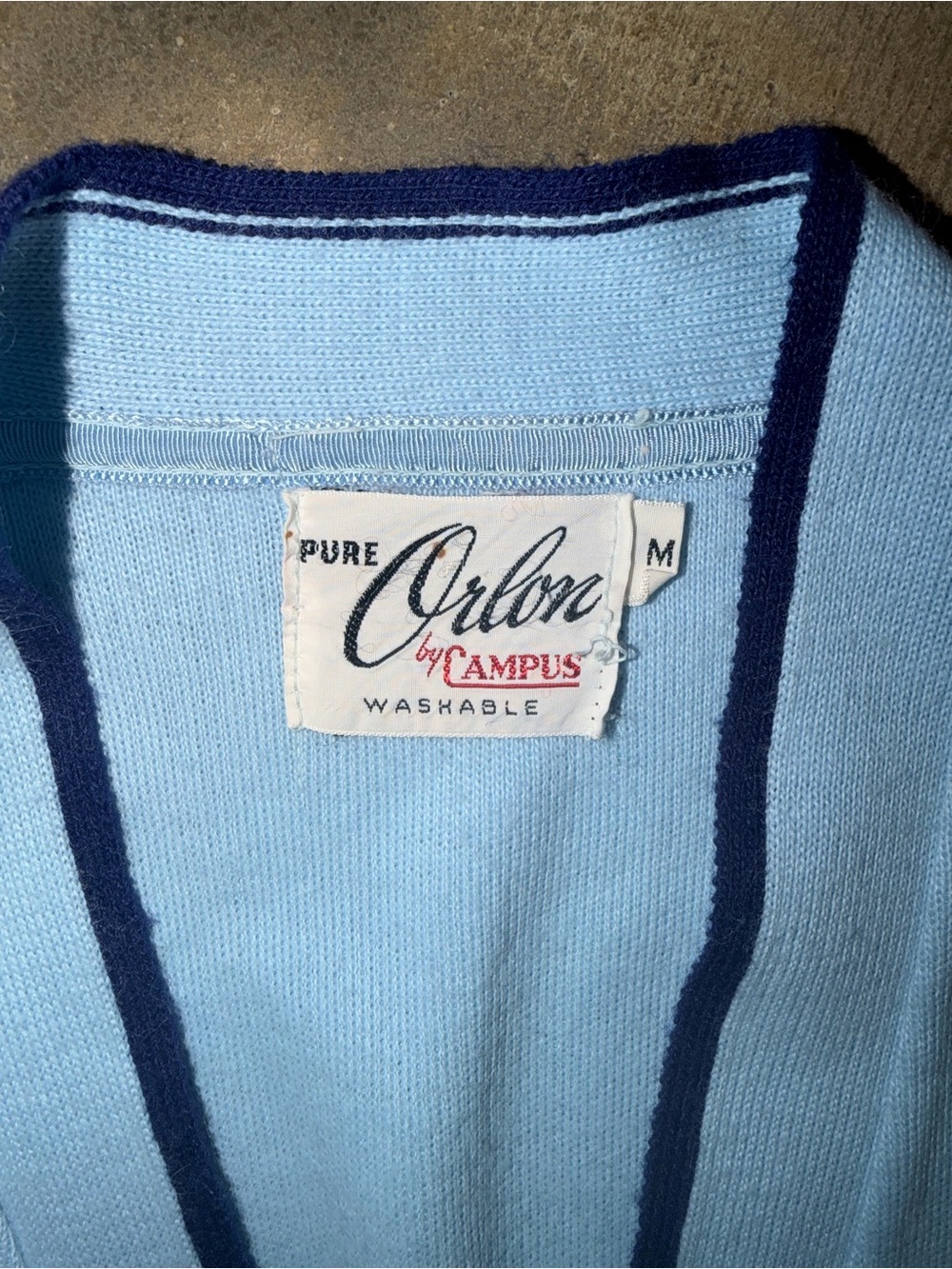 Vintage Campus Pure Orlon Sweater Vest Blue Navy Trim Button Front M Academia - Picture 5 of 9